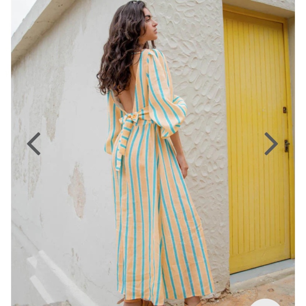 Chic Backless Striped Dress in Yellow and Blue